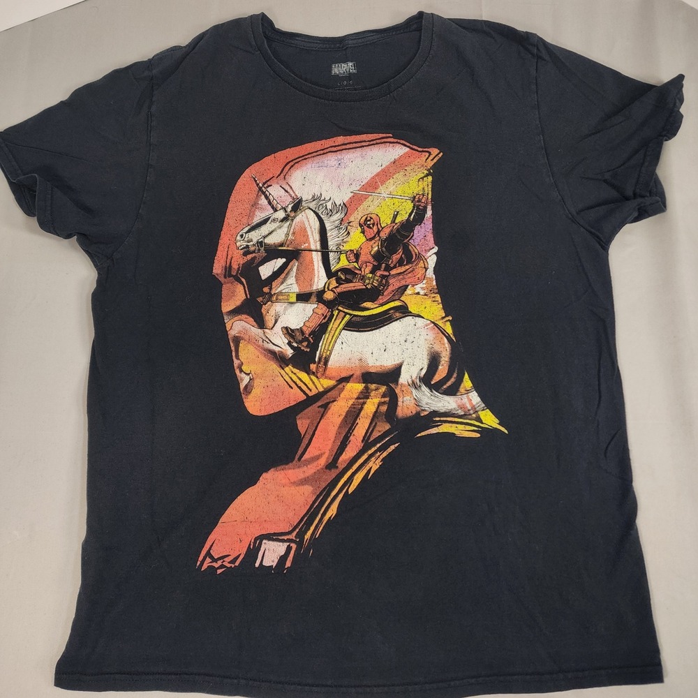 Marvel Deadpool T-Shirt Mens Large Black Excellent Unicorn Graphic Tee